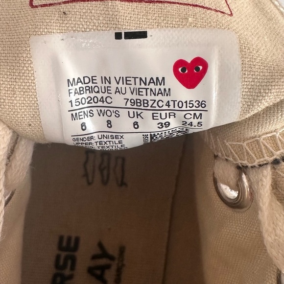 Comme des Garçons Play Converse Black High-Top Sneakers size 8 - Picture 7 of 7